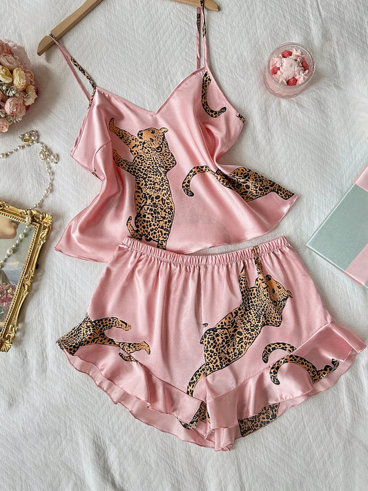 Blush Leopard Satin Sleep Set – 2-Piece Soft Girl Loungewear